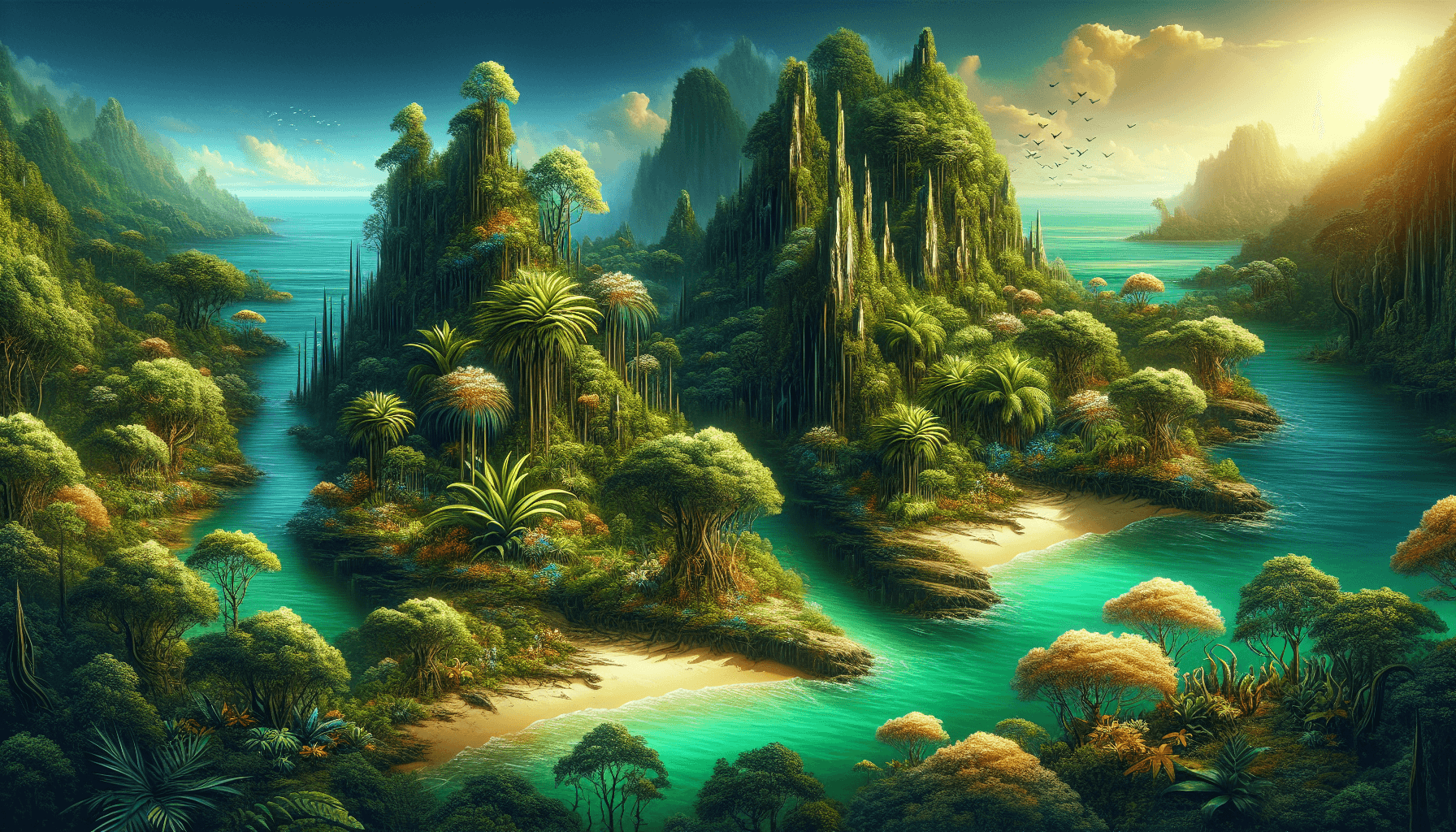 Paisagens de ilhas místicas com tesouros